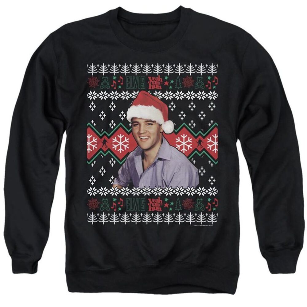 Elvis Ugly Christmashort Sleeveweater Adult Crewneck Sweatshirt / Black